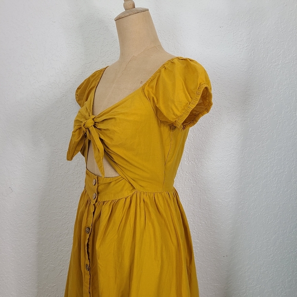Zara Mustard Yellow Cut Out Button Up Midi Dress - Picture 6 of 9